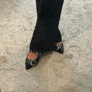 Ganni inspired black feminine buckle ballerina flats